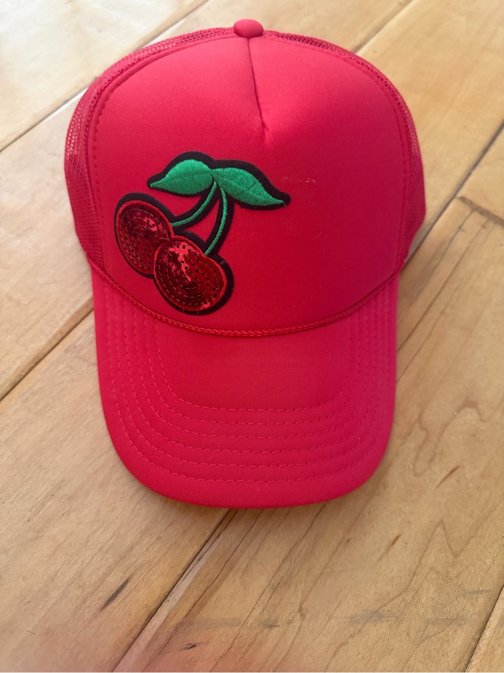 OTTO Red Trucker Hat with Cherry Patch